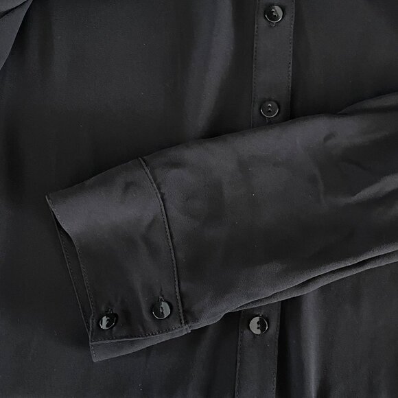 BCX Sheer Button Up Blouse Women's Size M Roll Tab Button Sleeves Embellished Co - Picture 5 of 7